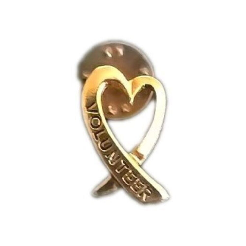 Gold Volunteer Heart Ribbon Pin Lapel Brooch Charity Service Award 0.75"